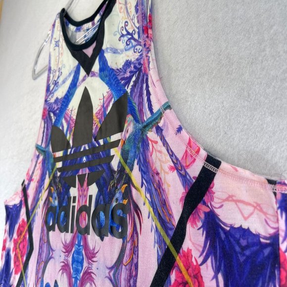 ADIDAS Womens M Multicolor Floral Birds Tropical Print Summer Tank Top - Picture 4 of 12